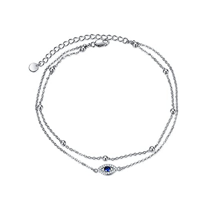 POPLYKE 925 Sterling Silver Infinity/Cow/Wing/Cross/Heart Bracelet for Mom and Daughter Jewelry Birthday - style: Evil Eye Layered Bracelet