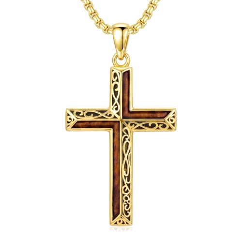 14K Gold Plated Cross Pendant Necklace Christian Jewelry Religious Gift - color: A10-Cross Gold Wood