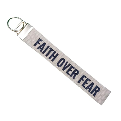 FAITH OVER FEAR embroidered keychain, Christian Gifts, Religious Gifts, Thanksgiving Gift - color: Camel Beige - Gold