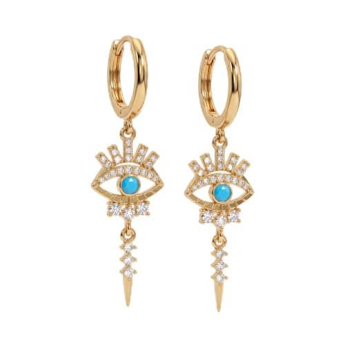 VACRONA Gold Heart Hoop Earrings Huggie Earrings for Women 14k Gold Plated Small Hoops Earrings - color: Turquoise Evil Eye