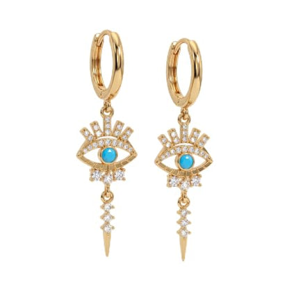 VACRONA Gold Heart Hoop Earrings Huggie Earrings for Women 14k Gold Plated Small Hoops Earrings - color: Turquoise Evil Eye