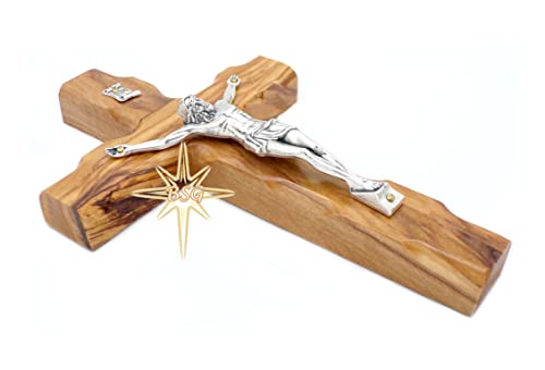 Dacaret Factory Wall Crucifix, Olive wood Cross, Wooden Catholic Cross for New Home, Religious Gift, Christmas Gifts, Holy Land Christian Spiritual Decor (5 Inches), Brown, Black with Grains - size: 4.6"L x 3.5"W