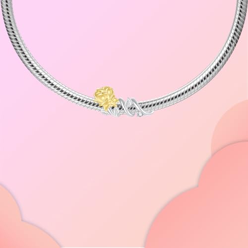 LUXILLA 925 Sterling Silver Charm Golden Family Tree Sparkling Cross Cute Dragon Charms Fits Bracelets Necklace Pendant Bead Jewelry Gift for Women Family Friends - color: Flower Dangle Charm