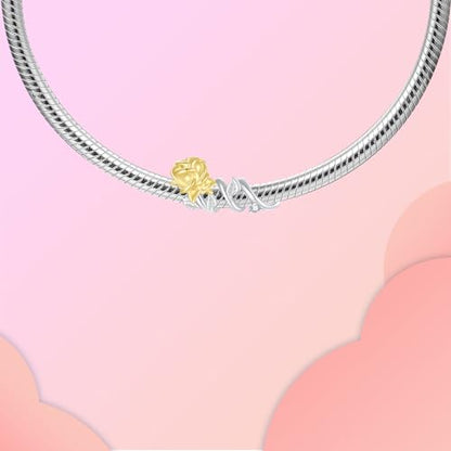 LUXILLA 925 Sterling Silver Charm Golden Family Tree Sparkling Cross Cute Dragon Charms Fits Bracelets Necklace Pendant Bead Jewelry Gift for Women Family Friends - color: Flower Dangle Charm