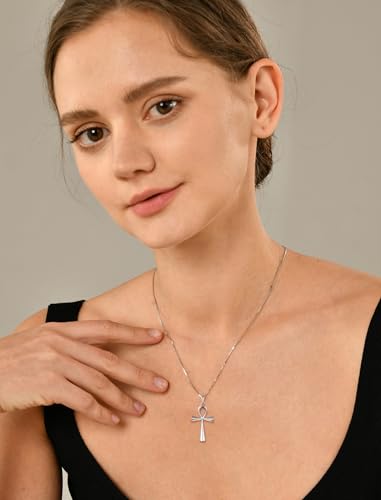 YL Cross Necklace 925 Sterling Silver Infinity Pendant Ankh Criss Jewelry for Women - color: E: ankh
