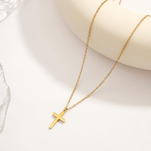 Cross Necklace for Women - Dainty 14K Gold Silver Plated Cross Necklace Choker Jewelry Cute Simple Small Trendy Non Tarnish Waterproof Faith Religious Jewelry Gift for Teenage - style: 08-Cross-Gold