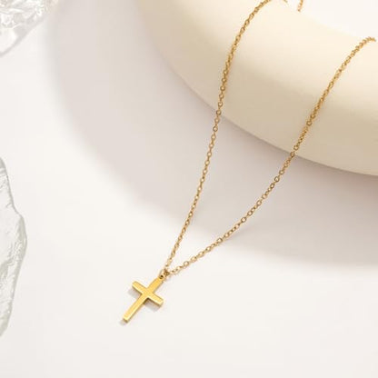 Cross Necklace for Women - Dainty 14K Gold Silver Plated Cross Necklace Choker Jewelry Cute Simple Small Trendy Non Tarnish Waterproof Faith Religious Jewelry Gift for Teenage - style: 08-Cross-Gold