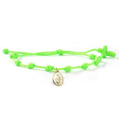 10 Knots Lucky Protection Rope Cross Bracelet For Women Men, Handmade Good Jesus Pendant Charm Amulet Adjustable Christian Pulsera Decenario String Jewelry, Daily Friendship Gift - color: Jesus Green