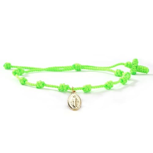 10 Knots Lucky Protection Rope Cross Bracelet For Women Men, Handmade Good Jesus Pendant Charm Amulet Adjustable Christian Pulsera Decenario String Jewelry, Daily Friendship Gift - color: Jesus Green