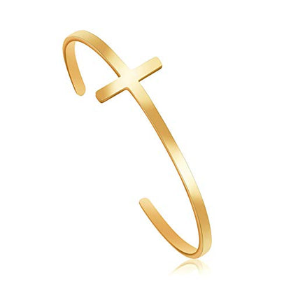 Memgift 𝐂𝐫𝐨𝐬𝐬 𝐁𝐫𝐚𝐜𝐞𝐥𝐞𝐭 Religious Cuff Bangle 𝐁𝐢𝐛𝐥𝐞 𝐕𝐞𝐫𝐬𝐞 Christian Gifts Jewelry for 𝐖𝐨𝐦𝐞𝐧 - style: Gold blank cross cuff