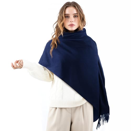 Clothirily Womens Winter Scarf, Oversized Long Blanket Plaid Shawl Wrap - color: Navy Blue
