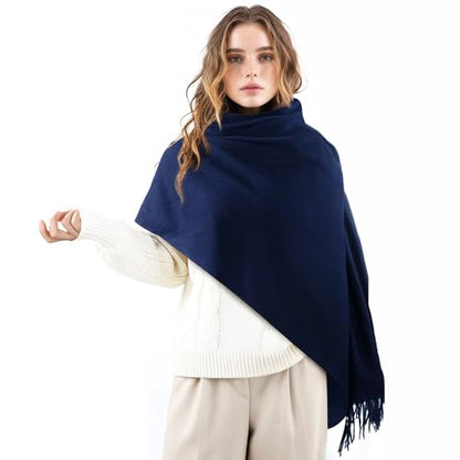 Clothirily Womens Winter Scarf, Oversized Long Blanket Plaid Shawl Wrap - color: Navy Blue