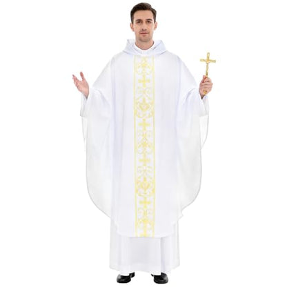 Clergy Vestments Chasuble Cross Robe Priest Cloak Church Mass - color: White