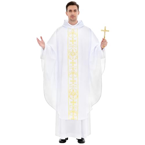 Clergy Vestments Chasuble Cross Robe Priest Cloak Church Mass - color: White