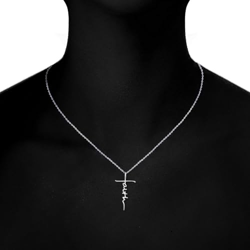 PRAYMOS Faith Cross Necklace for Women 925 Sterling Silver Pendant Necklace With Birthstone Initial Christian Religious Confirmation Baptism Mothers Day Gifts - color: Bestseller-Silver