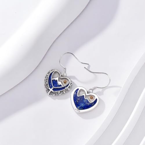 AOBOCO 925 Silver Mustard Seed Cross Heart Dangle Drop Earrings Women - color: Silver-Lapis Lazuli