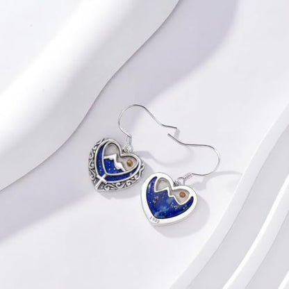 AOBOCO 925 Silver Mustard Seed Cross Heart Dangle Drop Earrings Women - color: Silver-Lapis Lazuli