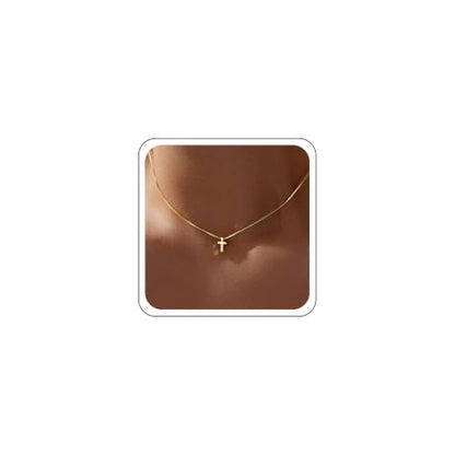 Poxtex Cross Necklace for Women Teen Girls, Dainty 14K Gold Silver Plated Cross Choker Jewelry Non Tarnish Waterproof Cute Simple Small Necklace Christian Baptism Religious Faith Jewelry Gifts - color: 01 Tiny Cross - Gold
