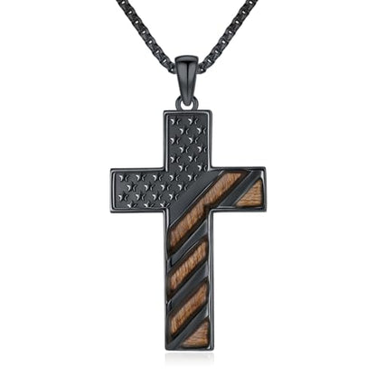 American Flag/Eagle/Star Necklace for Women 925 Sterling Silver Silver/Gold/Black American Flag Pendant 4th of July Jewelry for Wife Sister Girlfriend - color: Black-1