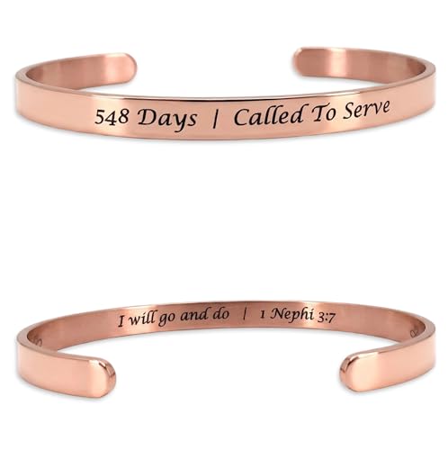 Missionary Bracelet 548 Days | Called to Serve Scripture Cuff Stainless Steel Adjustable Christian Faith Jewelry for Women - color: Rose Gold