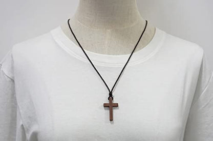 Xianli Wang Natural Walnut Wood Cross Pendant Necklace for Men Women Wooden Solid Christian Baptism Christmas Easter Prayer Faith Confirmation Birthday Gift Car Rearview Mirror Hanging Wall Ornament