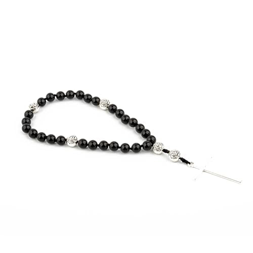 KIKILA Handmade 8mm Anglican Prayer Beads Rosary Natural Stone Beads with Cross Custom Rosary - style: Black Agate