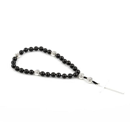 KIKILA Handmade 8mm Anglican Prayer Beads Rosary Natural Stone Beads with Cross Custom Rosary - style: Black Agate