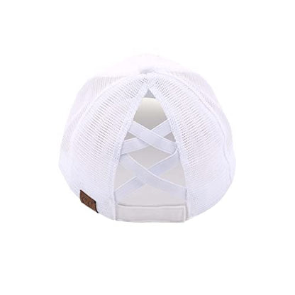 C.C Ponycap Messy High Bun Ponytail Adjustable Mesh Trucker Baseball Cap Hat - color: White
