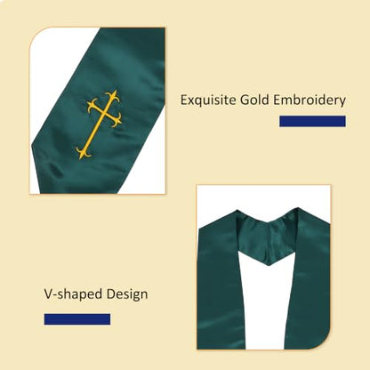 Clergy Stole, Choir Stole with Cross Embroidery 60'' - color: Forest