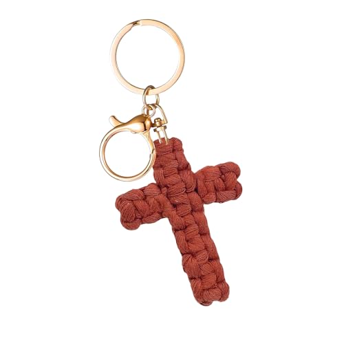Knit Cross keychain Christian Gifts for Women Men Religious Gifts Bohe Backpack Charms Christian Keychain - color: Red