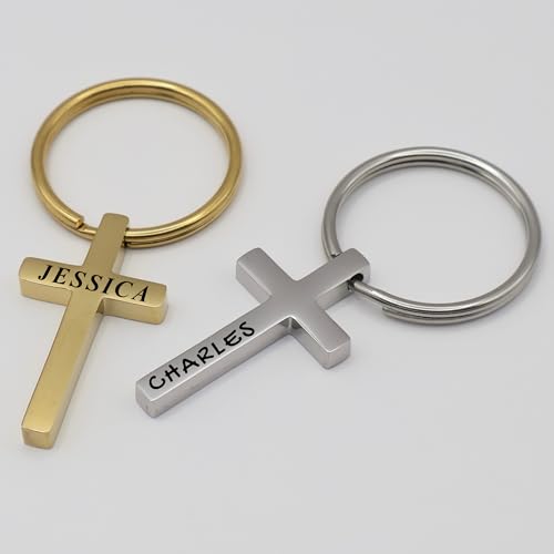 Custom Cross Stainless Steel Keychain – Christian Religious Gift with Bible Verse or Personalized Name – Inspirational Faith Reminder for Church, Men, Women, and Friends - Custom Stocking Stuffer Gift