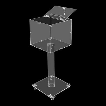 Suggestion Box with Lock and Key Donation Box with Stand and Wheel Acrylic Ballot Box Standing Offering Box for Church, Office, Voting (Clear, Bar Hole) - color: Clear, size: Bar Hole