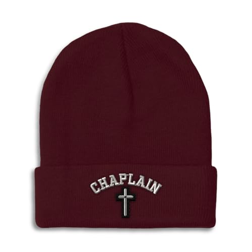 Beanies for Men Cristian Chaplain Cross Christ Faith Jesus Skull Cap Winter Hats for Women Acrylic One Size - color: Burgundy Design Only