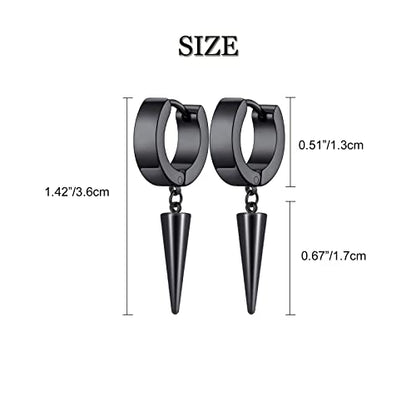 Unisex Punk Hip Hop Stainless Steel Silver Black Gold Tone Lock Thunder Lightning Bolt Dangle Huggie Hoop Earrings Gift for Women Men Boy Teens - color: Black-Spike Awl
