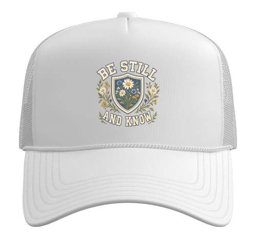 Be Still and Know for Women Christian Bible Verse Vintage Trucker Hat with Adjustable Mesh Back - color: White