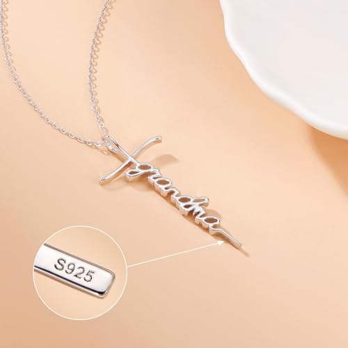 Lcherry Birthday Gifts for Grandma Mom Daughter Teacher Cross Necklace for Women Christian Necklaces Religious Gifts Jewelry for Women Mother's Day - style: Grandma-Sterling Silver