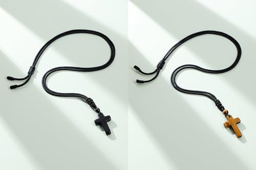 Top Plaza Healing Crystal Cross Necklace for Men - color: Tiger Eye Stone+Black Obsidian