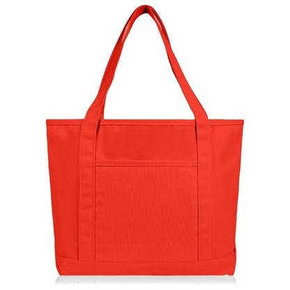 DALIX 20" Solid Color Cotton Canvas Shopping Tote Bag in Red - color: Red