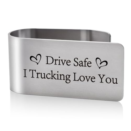 Drive Safe I Trucking Love You Visor Clip for Cars, Driving Safe Gifts for Truck Driver Family Friend, Car Accessories for Trucker, Truck Driver Birthday Gifts - color: silver 11