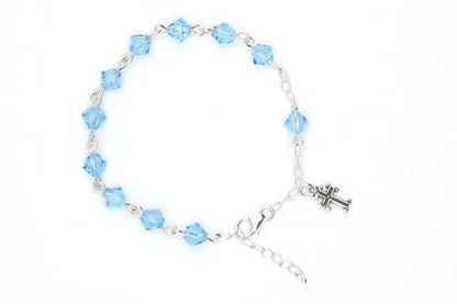 Catholic Communion Rosary Bracelet Created with Swarovski® Crystals, Glass - color: Aquamarine - March