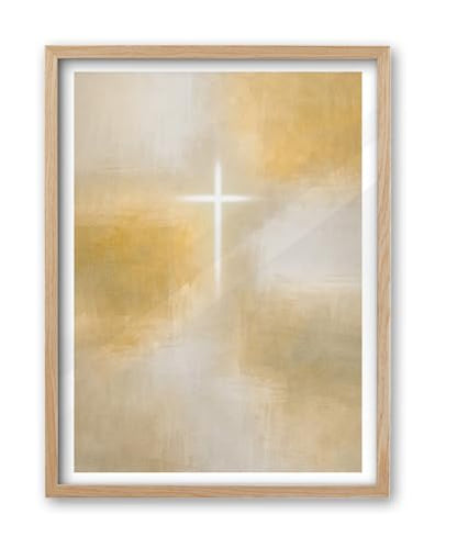 iHery 12x16in Radiant Cross Framed Christian Wall Art - color: OAK Framed Radiant Cross, size: 16"L x 12"W