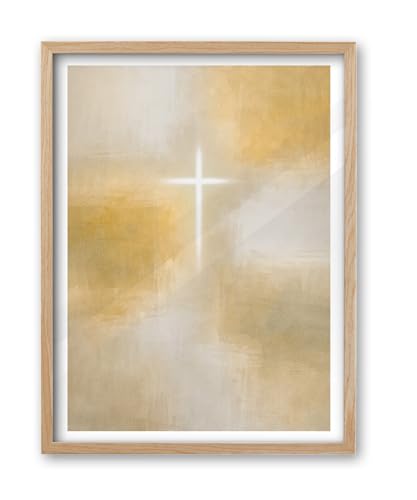 iHery 16x20in Radiant Cross Framed Christian Wall Art - color: OAK Framed Radiant Cross, size: 20"L x 16"W