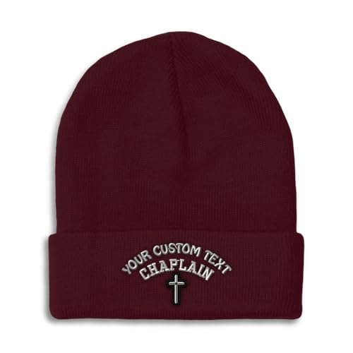 Beanies for Men Cristian Chaplain Cross Christ Faith Jesus Skull Cap Winter Hats for Women Acrylic One Size - color: Burgundy Personalized Text Here