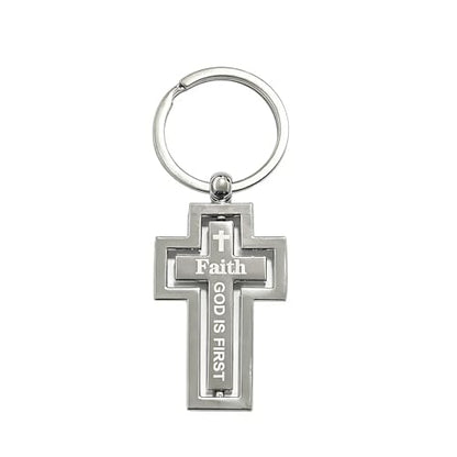 Rotating Cross Keychain, Double-Sided Engraved Christian Keyring Inspirational Key Chain Gift for Women Men
