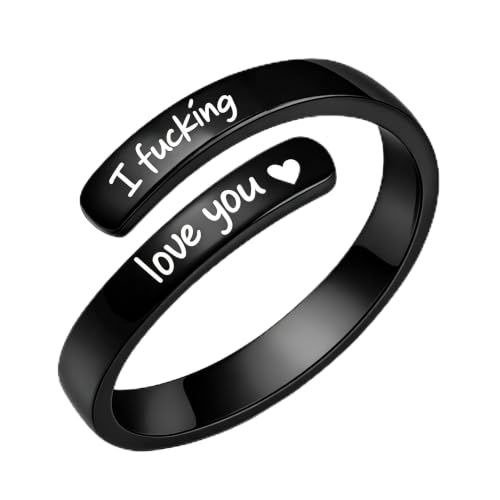 Faith Over Fear Cross Inspirational Rings for Women Daughter, Christian Blessed Hope Love Encouragement Rings Adjustable Open Tiny Purity Wrap Thumb Cross Ring Jewelry Graduation Cocktail Party - color: Fcking Love You Black