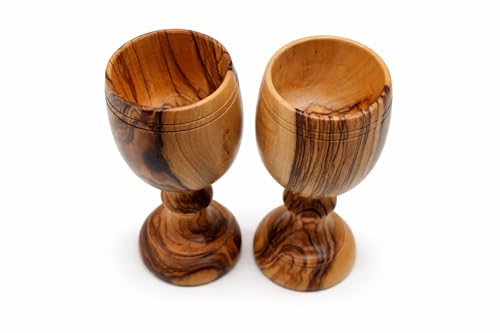 Zuluf Wood Communion Cup Set, 2 Cups, Brown, Hand Wash Only, Religious Ceremony, 4.6 Inch Medium Size