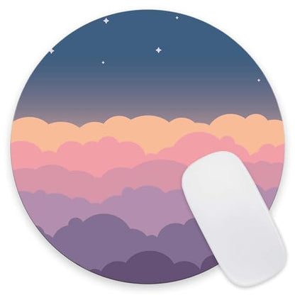 Round Mouse Pad,Cute Clouds Purple Mouse pad,Custom Small Mouse Pads with Designs,Portable Office Non-Slip Rubber Base Wireless Mouse Pad for Laptop 7.9×7.9×0.12 inches - color: Cute Clouds Purple