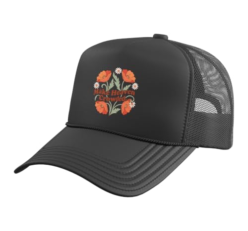 Christian Bible Verse Women Faith Make Heaven Crowded Trucker Hat with Adjustable Mesh Back - color: Black