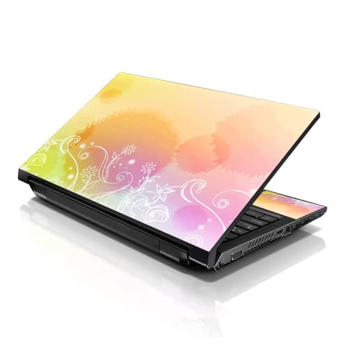 LSS 15 15.6 Inches Laptop Notebook Skin Sticker with 2 Wrist Pads - Reusable Cover Protector Vinyl Sticker Cover Decal Fits 13" - 16" HP Asus Acer Samsung - Pink Heart Pattern - color: Abstract Flower Art, size: 13" - 16"
