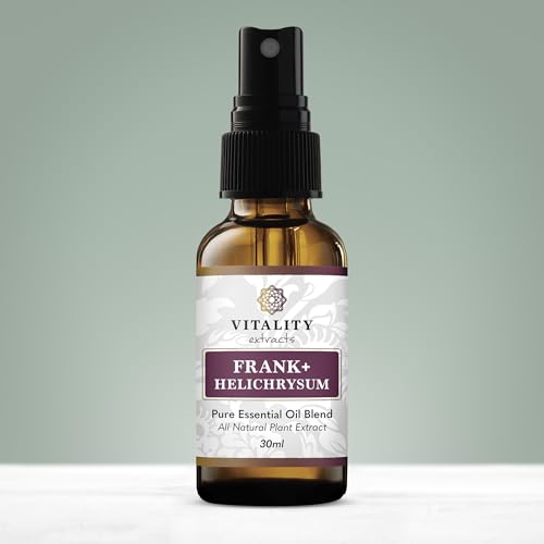 Vitality Extracts Frank+ Helichrysum Essential Oil Blend - 30ml Spray Bottle, Frankincense Boswellia Seratta, Aromatherapy, Soft Skin, Relief from Daily Aches & Soreness, Natural - size: 1.01 Fl Oz (Pack of 1)